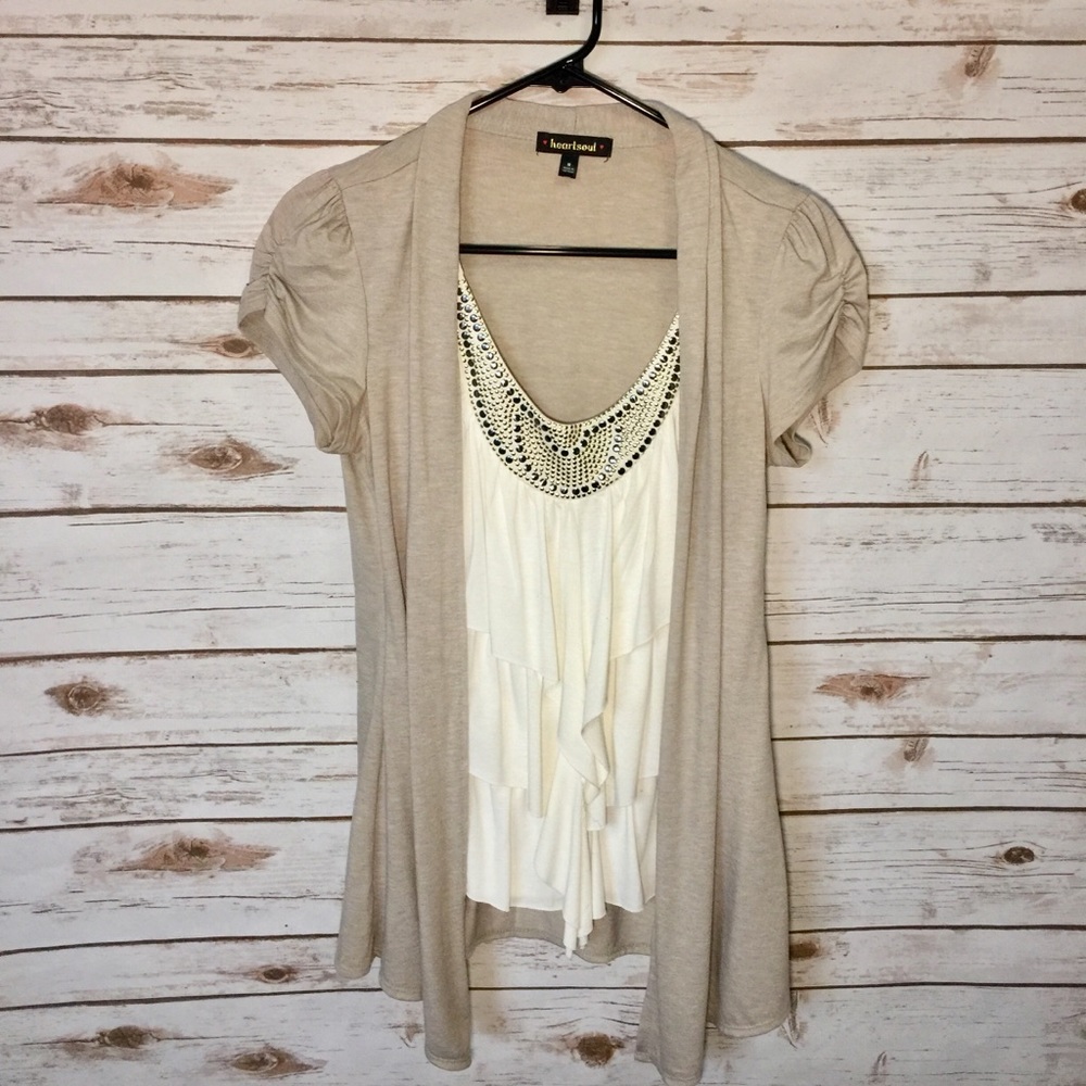 HeartSoul Ruched Mock-Layer Cardigan